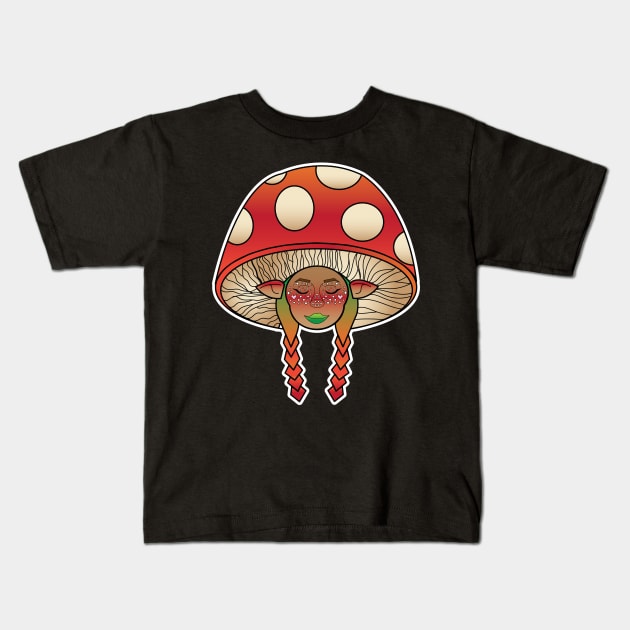 Mushroom Girl Kids T-Shirt by tesiamarieart